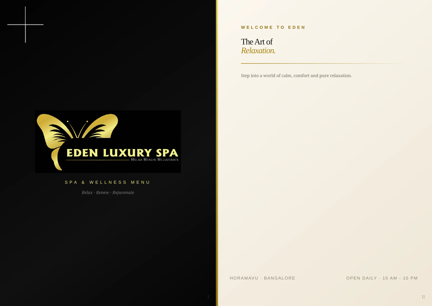 Eden Luxury Spa wellness menu, cover